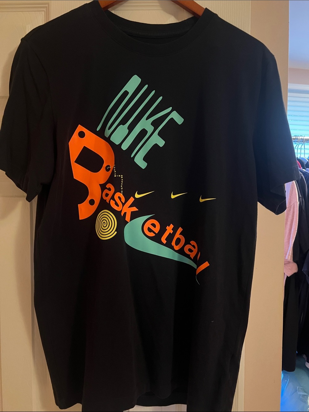 Nike Black Tee with Teal & Orange Basketball Graphic